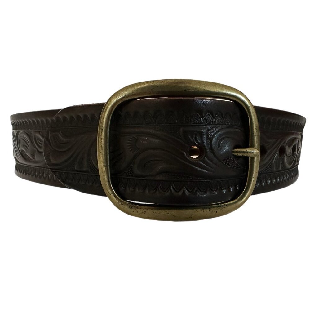 Looper 36.5” 175B Brown Leather Belt Gold Tone Buckle Second READ